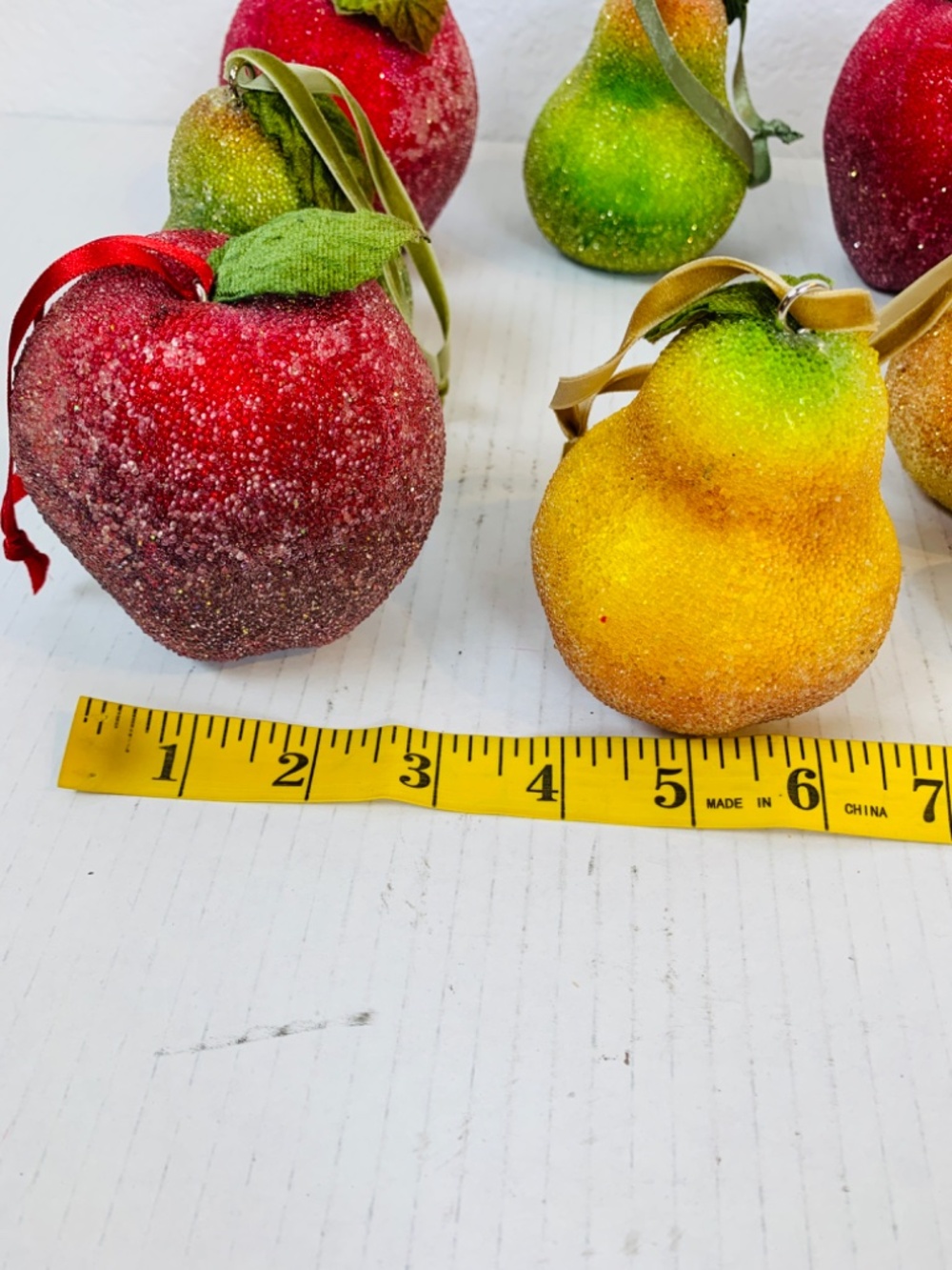 Frosted Sugared Icy Fruit Hanging Ornaments 9PC Set Apples Pears Life Size Decor - Picture 14 of 15